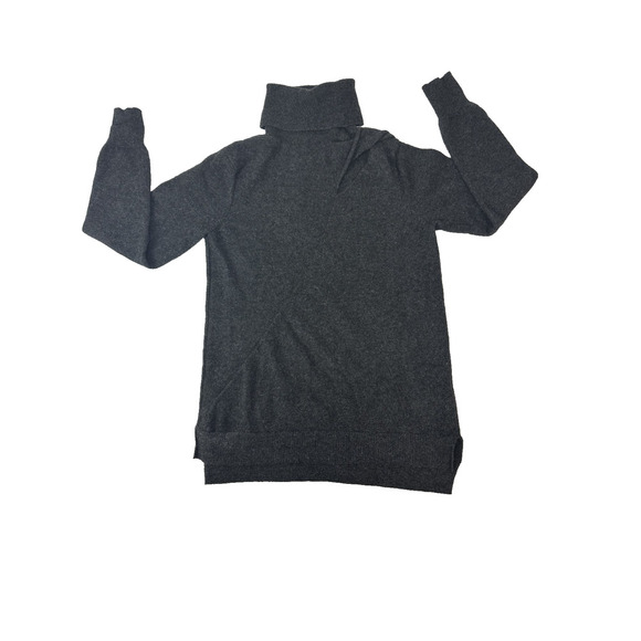 Lusso Cashmere Sweater Womens Medium Gray Pullover Turtleneck Rib Cut Out Twist - Picture 1 of 9